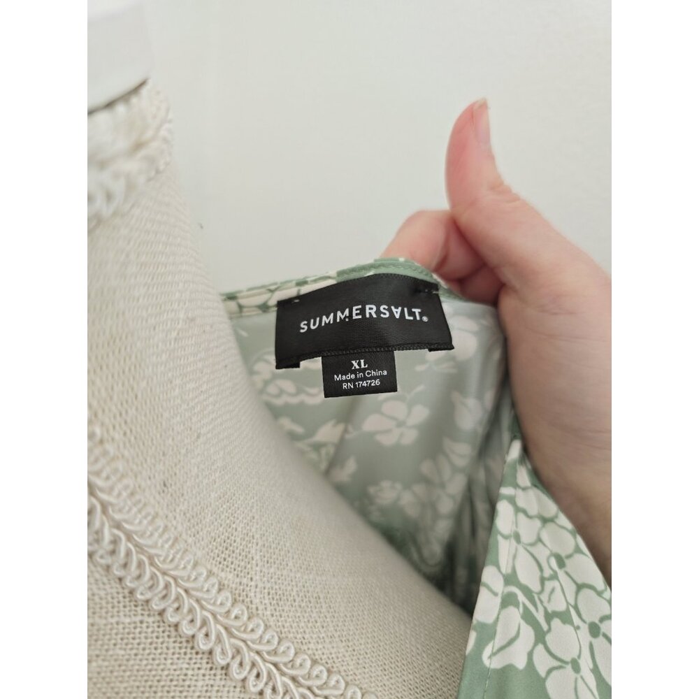 Summersalt Cinched Waist Caftan Dress XL Floral Green Ivy Long Midi V-Neck - Picture 6 of 12